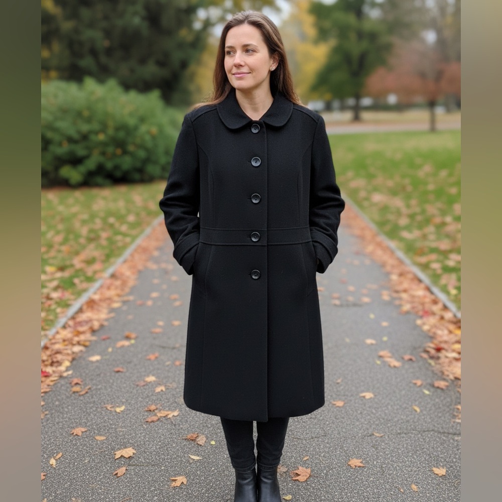 Old Navy Black Recycled Wool Coat collar button down size XL slant front pockets - Picture 1 of 15